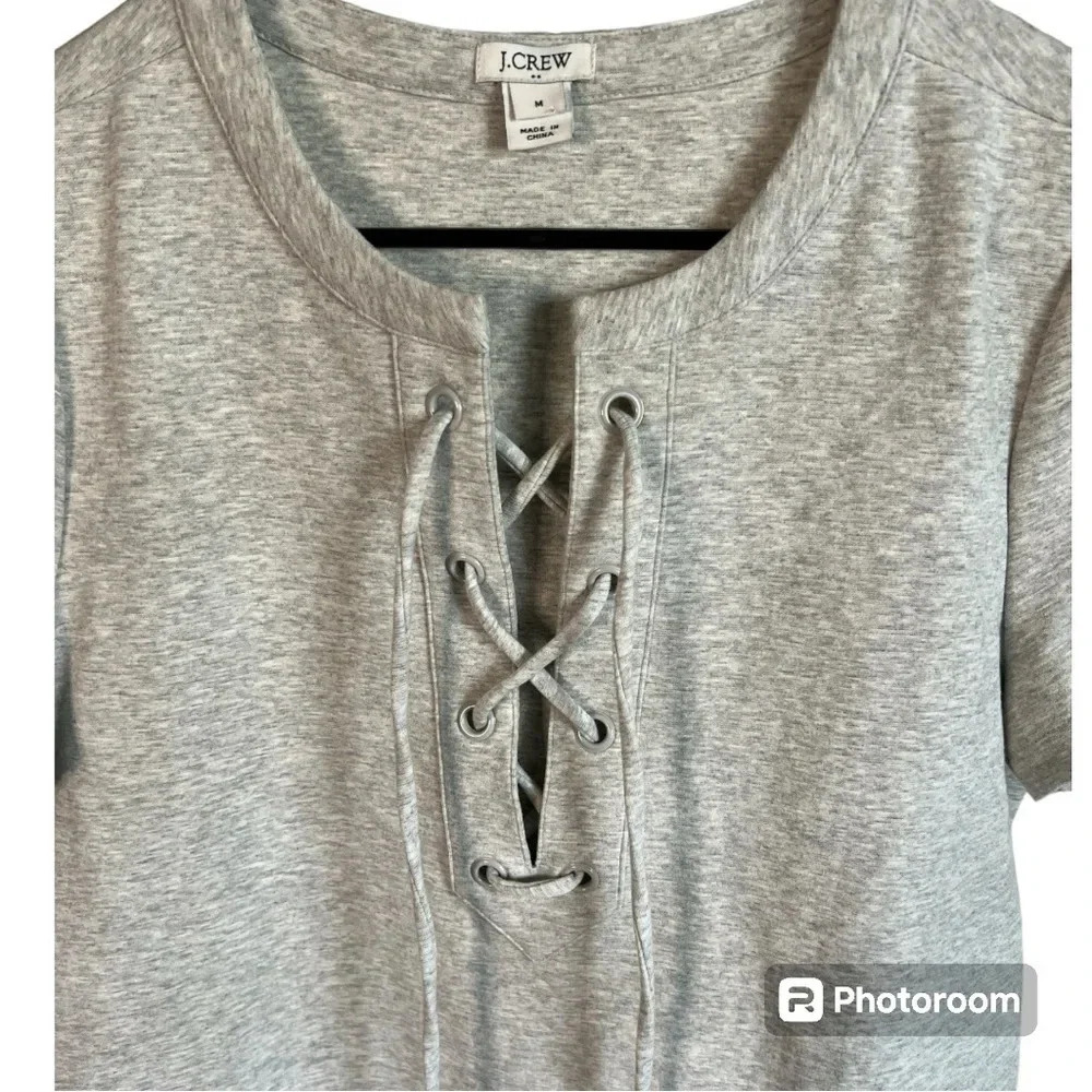J. Crew Grey Lace-Up Knit Shirt Dress size Medium - Picture 2 of 4
